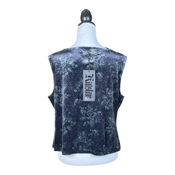 Killstar NWT Black Grey Rose Spiderweb Print Velvet Pentagram Sleeveless Top 3XL - Picture 3 of 11